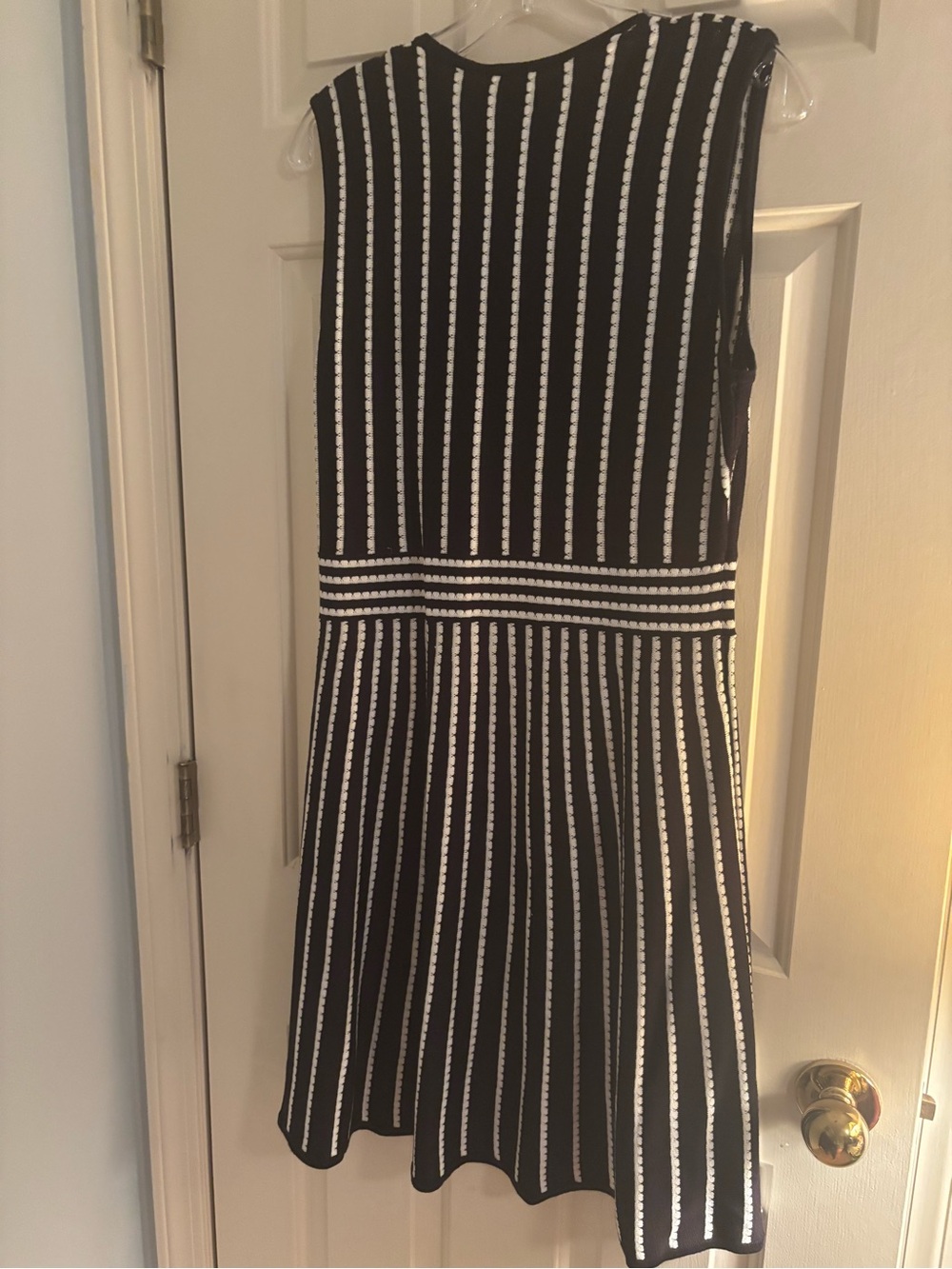 Calvin Klein Black and White Vertical Stripe Midi Dress